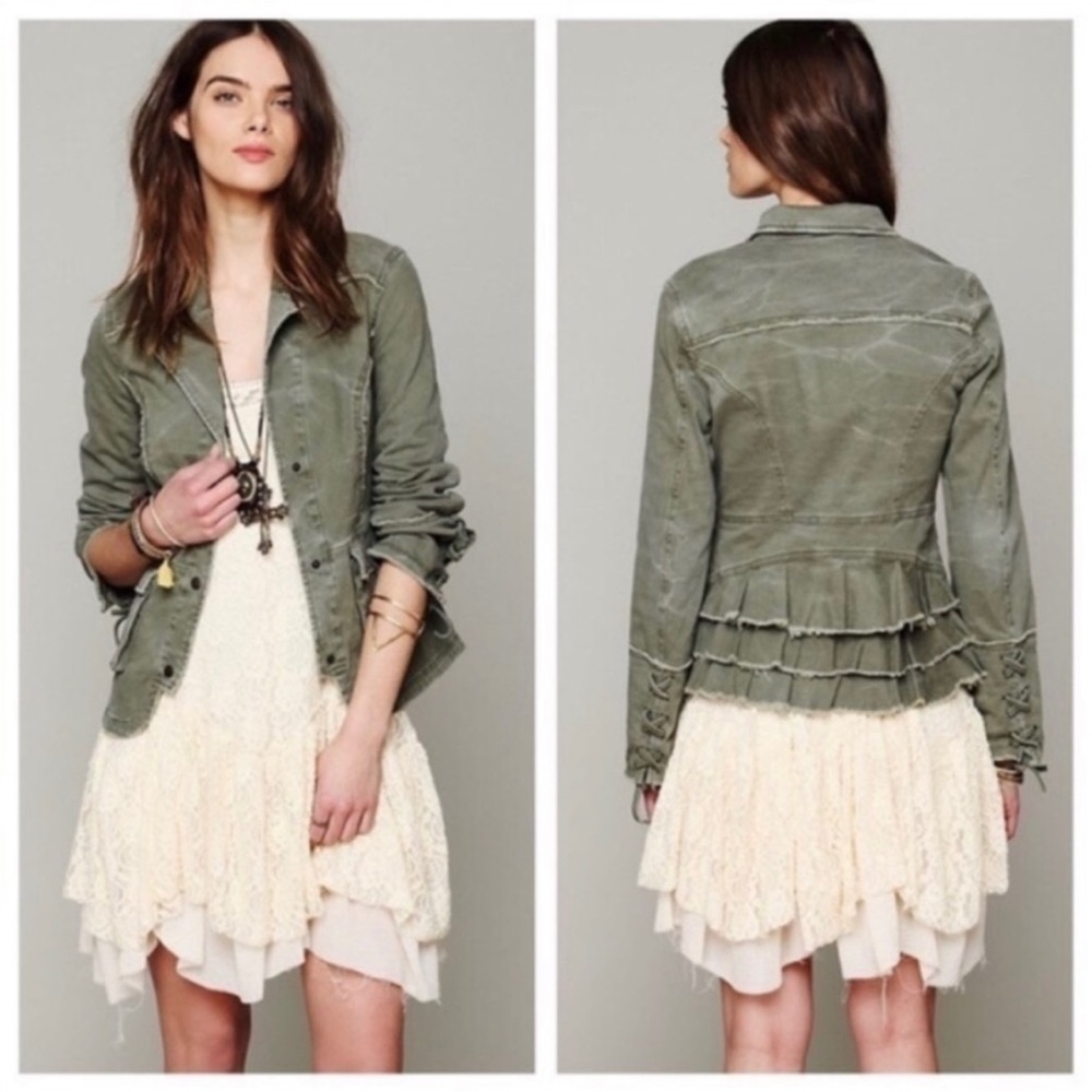 BN Free People Distressed Ruffle Jacket M